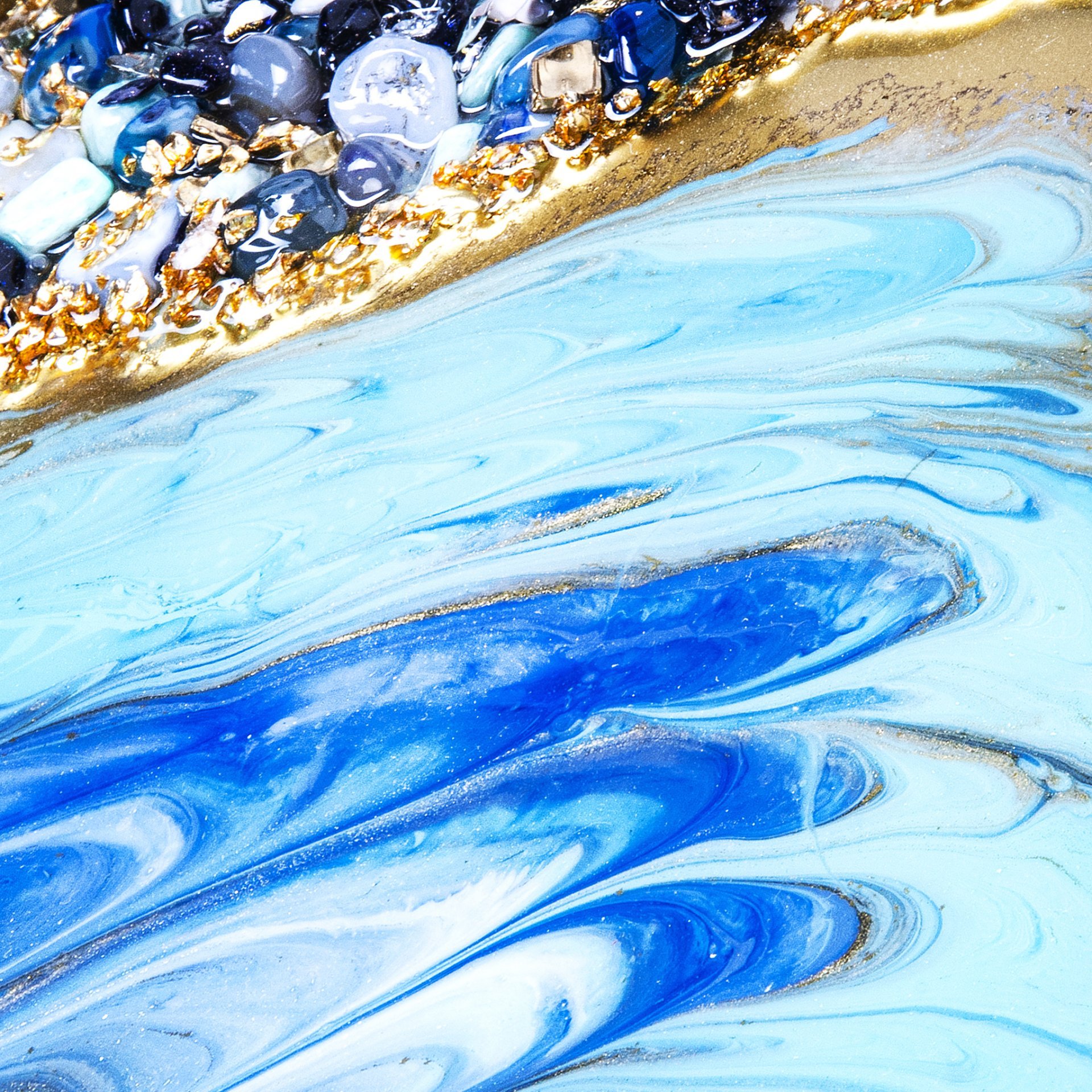 Панно настенное декоративное "Морской берег", авторская работа в технике Resin Art, глянцевое 3D покрытие, камень, Россия, 2021 г. — фото 7
