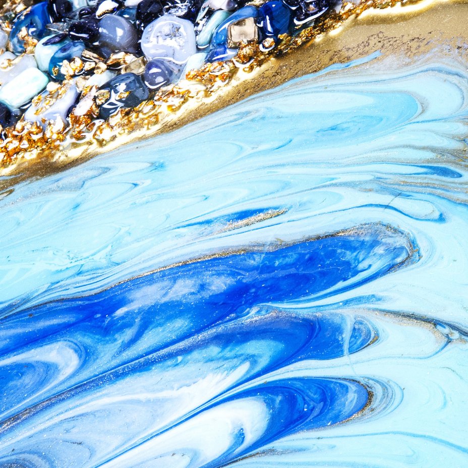 Панно настенное декоративное "Морской берег", авторская работа в технике Resin Art, глянцевое 3D покрытие, камень, Россия, 2021 г.
