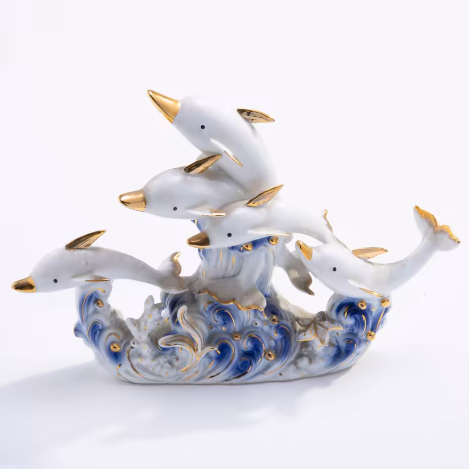 Статуэтка "Дельфины", фарфор, роспись, золочение, "Chaorenciyi", Китай, 1990-2010 гг., Chaorenciyi