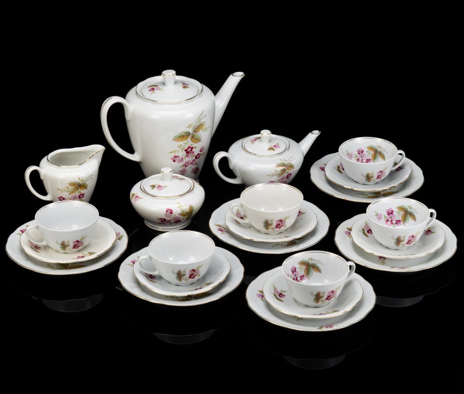 Сервиз чайный с цветочным декором на 6 персон (22 предмета), фарфор, деколь, золочение, Kahla-Könitz, Германия, 1954-1962 гг.
