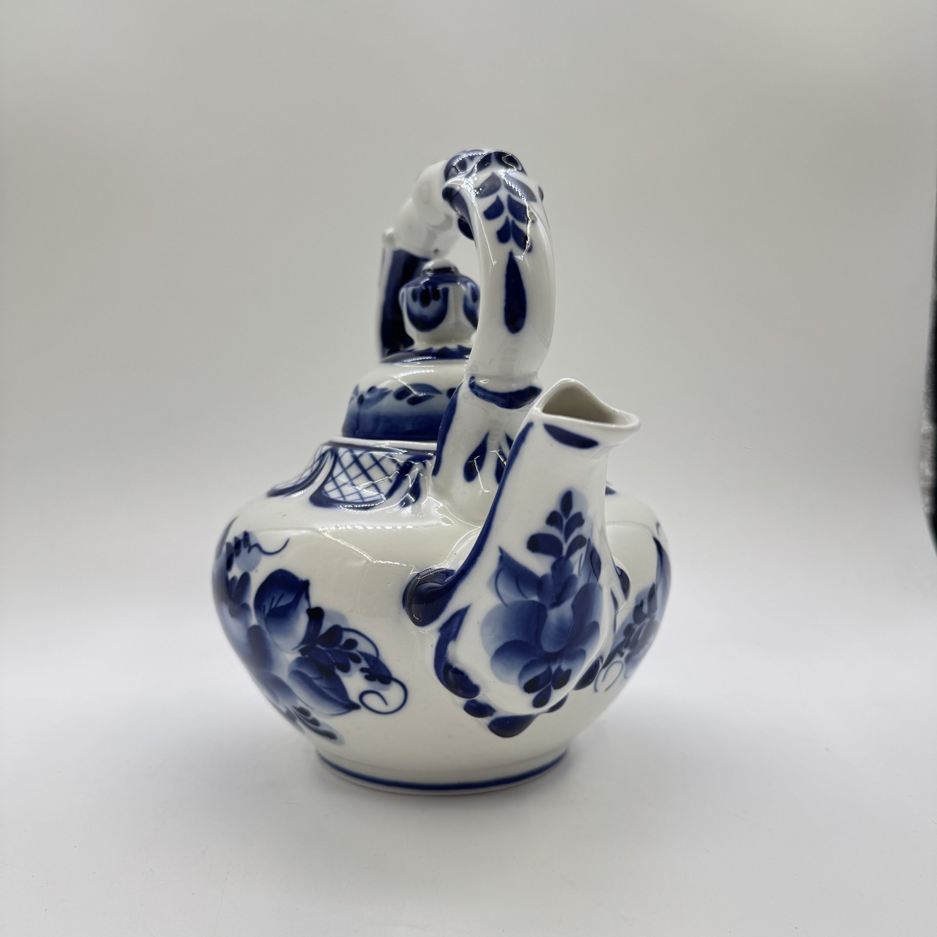 Чайник с цветочным декором, заварочный, гжель (крышка в подборе)