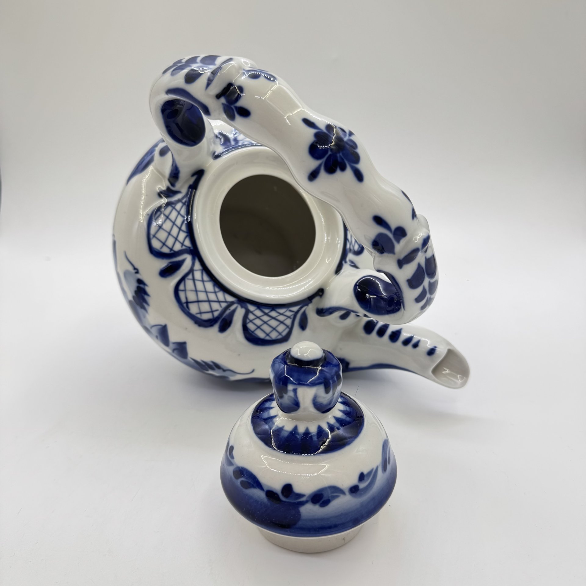 Чайник с цветочным декором, заварочный, гжель (крышка в подборе)