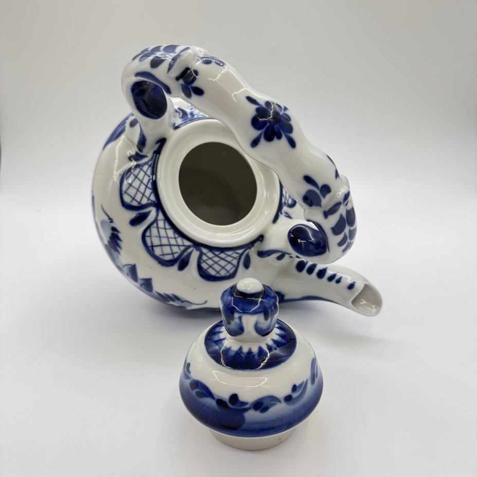 Чайник с цветочным декором, заварочный, гжель (крышка в подборе)