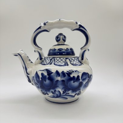Чайник с цветочным декором, заварочный, гжель (крышка в подборе)