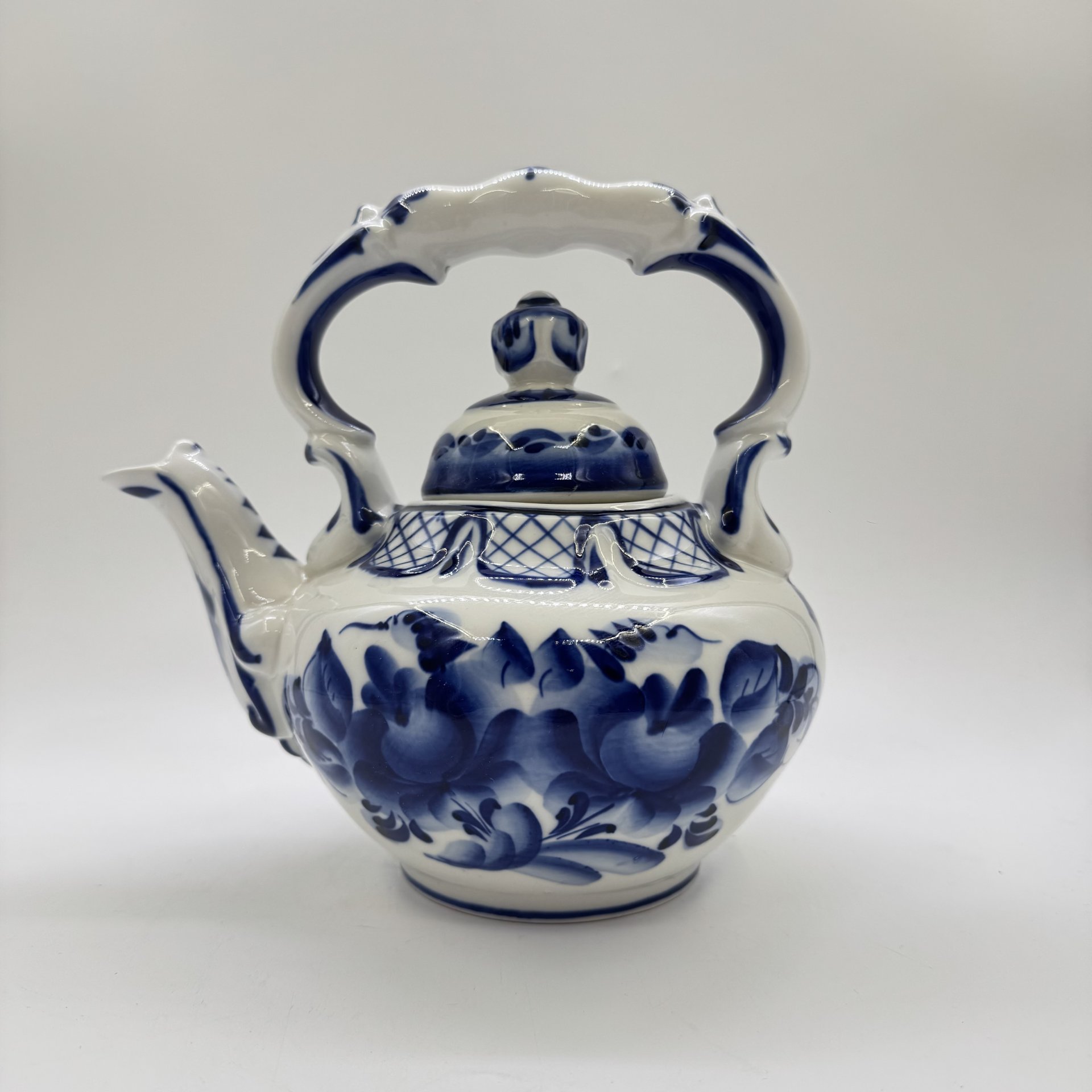 Чайник с цветочным декором, заварочный, гжель (крышка в подборе)