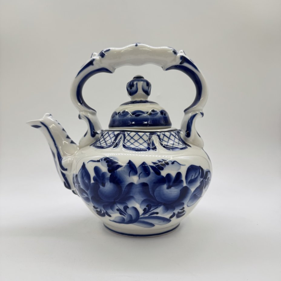 Чайник с цветочным декором, заварочный, гжель (крышка в подборе)