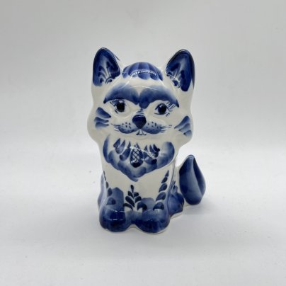 Статуэтка "Котик" с расписным декором, авт. Козырькова, фарфор, роспись, Россия, 1990-2010 гг.