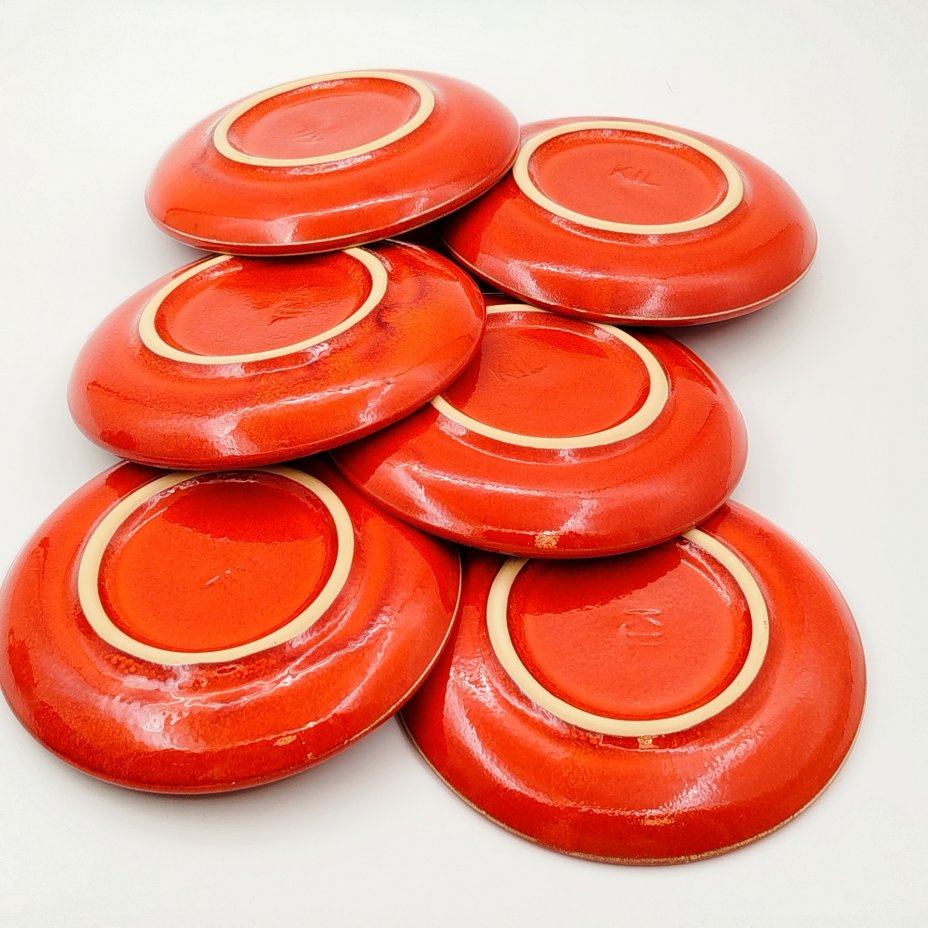 Набор из 6-ти кофейных пар с декором в виде сердец, керамика, деколь, KIL, Югославия, 1980-1990 гг.