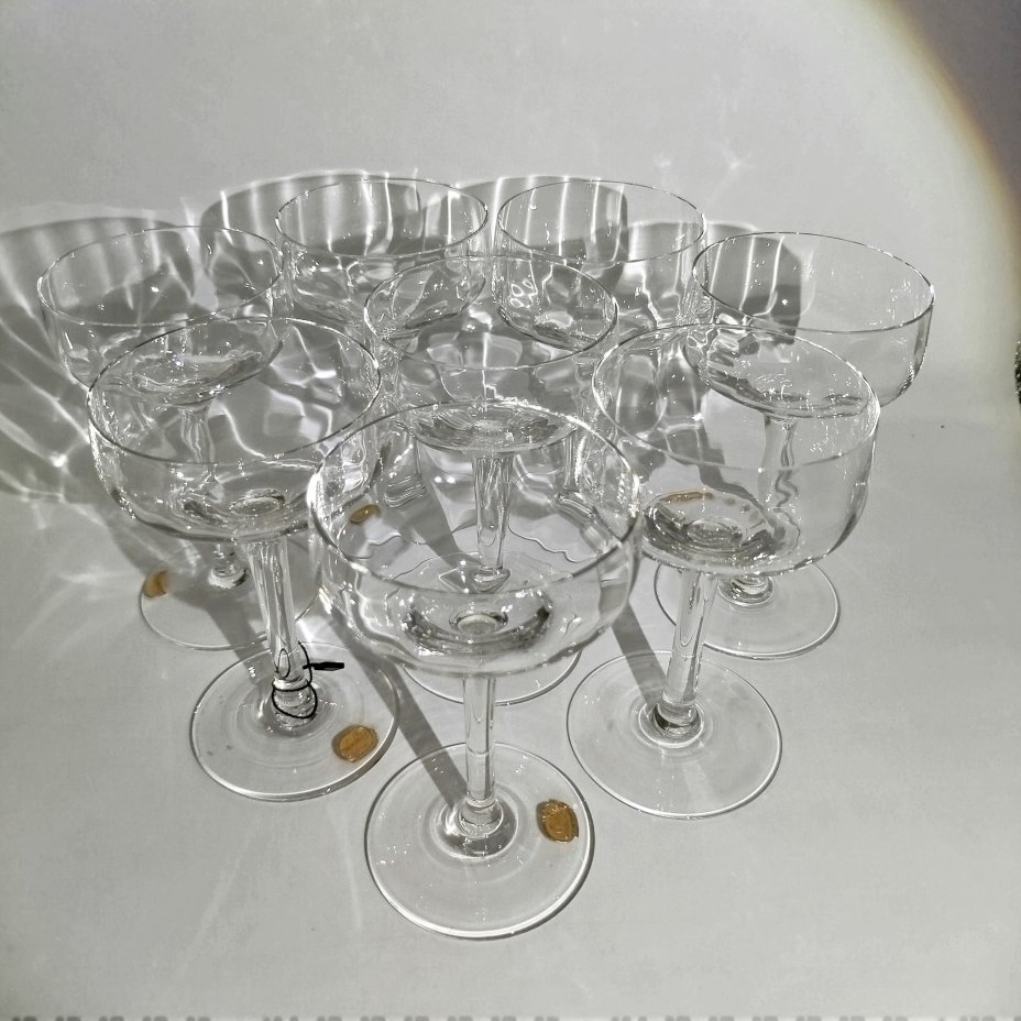 Набор из восьми бесцветных бокалов для мартини, "Bohemian glass"
