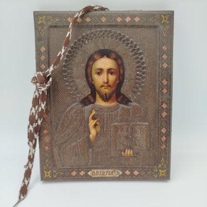 Икона "Господь Вседержитель", жесть, хромолитография (печать), дерево, Российская империя, 1900-1915 гг.