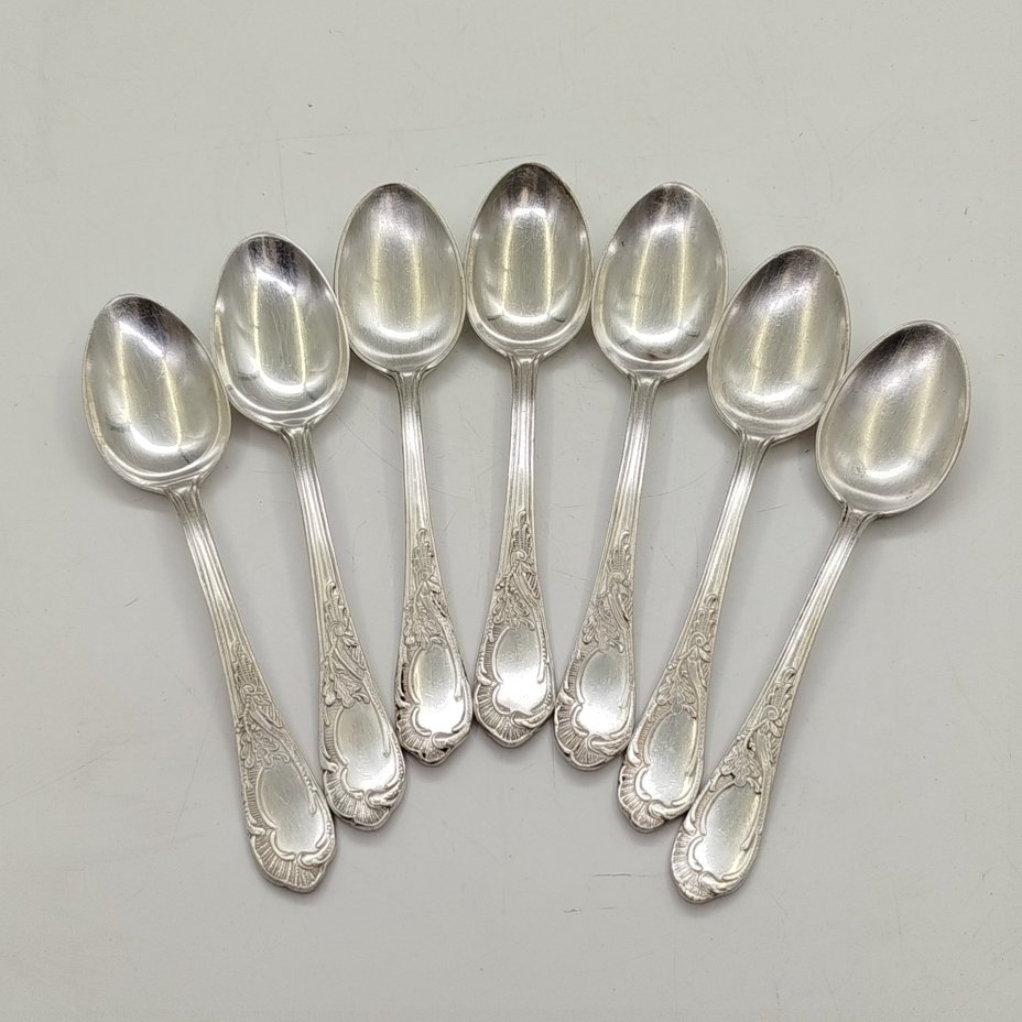 Набор чайных ложек "Дубок" на 6 персон, мНЦ (медь-никель-цинк), Киевский завод столовых приборов и посуды им. Дзержинского (ЗiД, ЗиД), СССР, 1960-1990 гг.