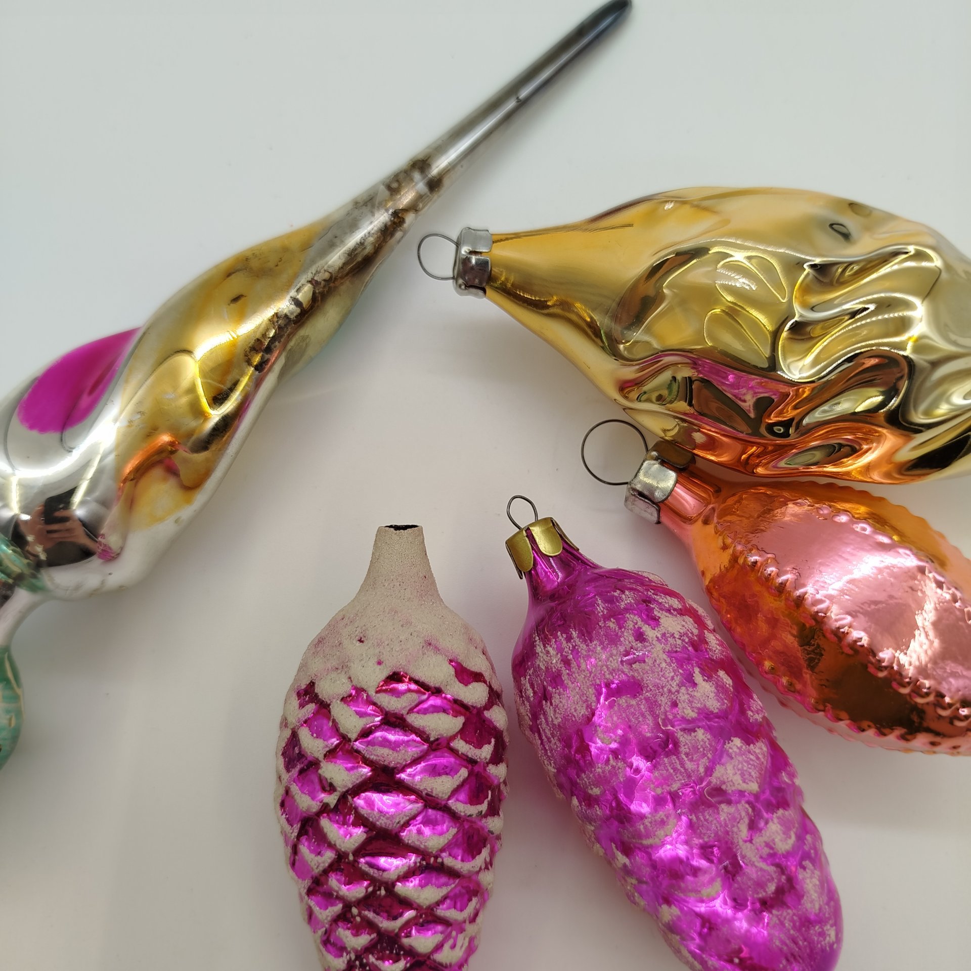 Набор из пяти ёлочных игрушек, стекло, металл, СССР, 1960-1980 гг.