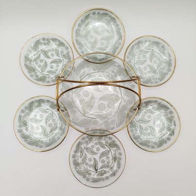 Набор для подачи десерта (вазочка с ручкой и 6 розеток) с растительным декором