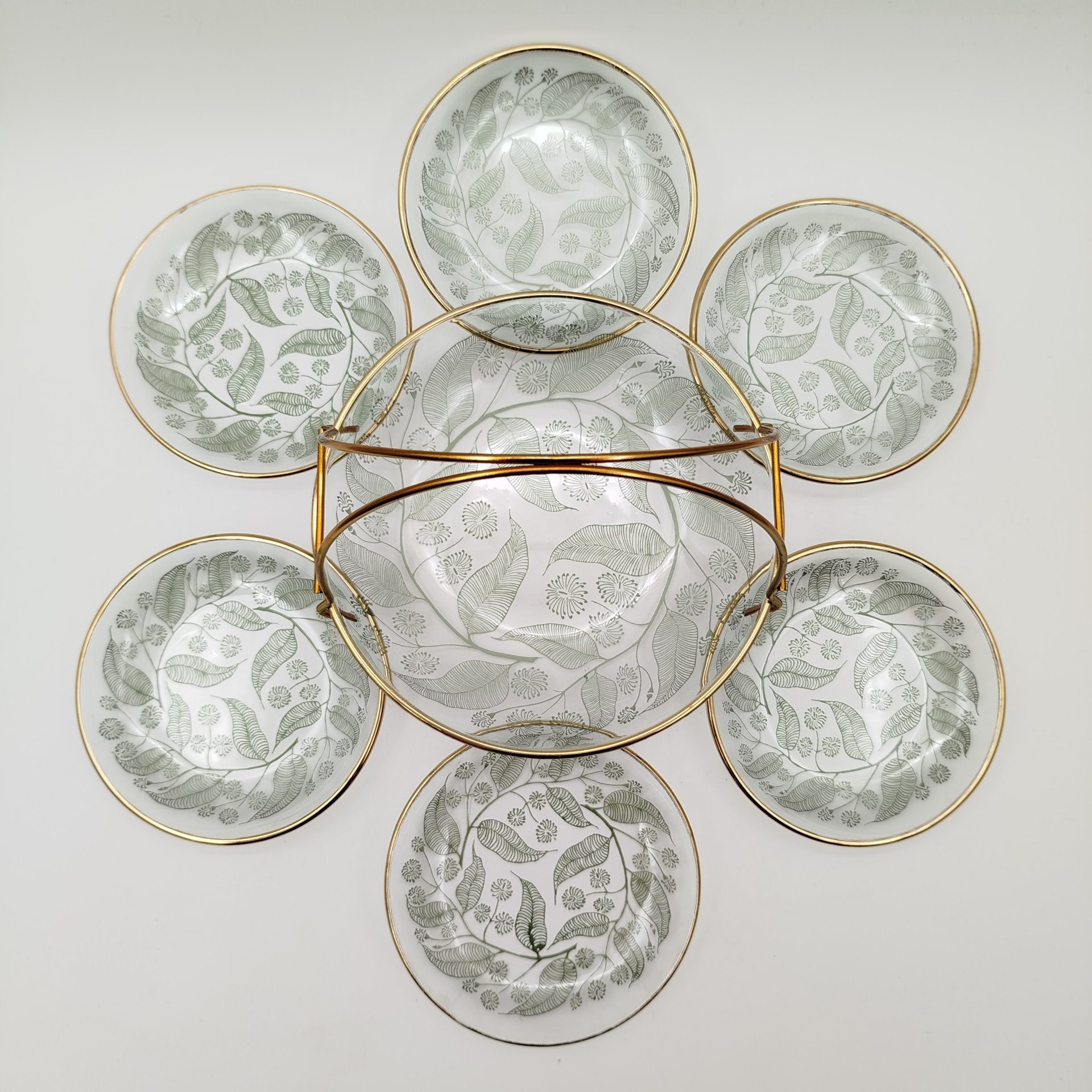 Набор для подачи десерта (вазочка с ручкой и 6 розеток) с растительным декором