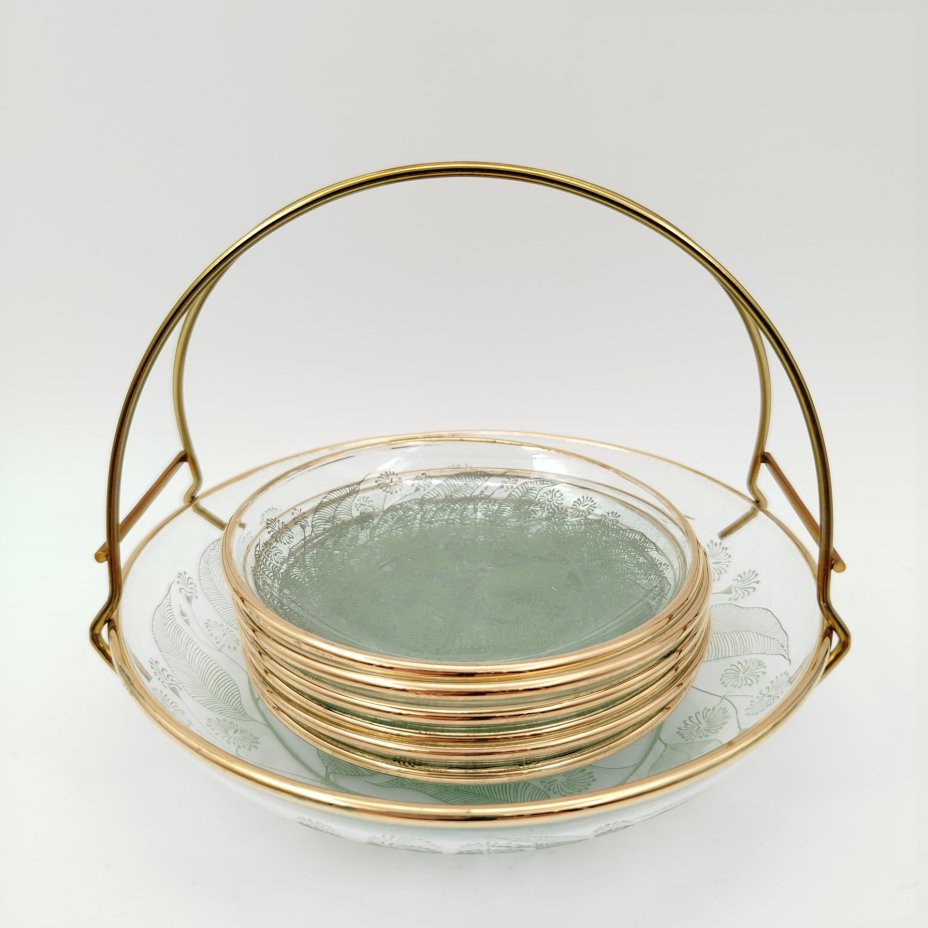 Набор для подачи десерта (вазочка с ручкой и 6 розеток) с растительным декором