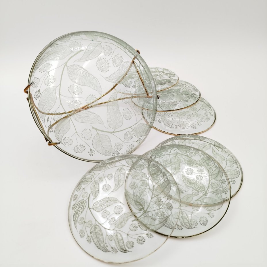 Набор для подачи десерта (вазочка с ручкой и 6 розеток) с растительным декором