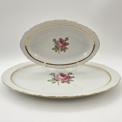 Набор из 2-х блюд, украшенных изображением розы, фарфор, деколь, золочение, Kahla, ГДР, 1968-1987 гг.