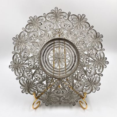 Блюдо/конфетница/фруктовница в технике ажурной скани, мНЦ (медь-никель-цинк), СССР, 1960-1990 гг.