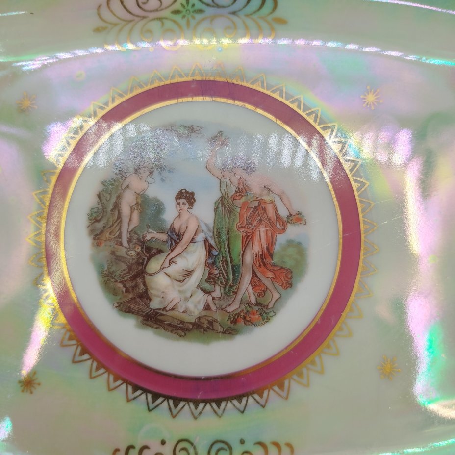 Набор из двух сервировочных блюд овальной формы из сервиза мадонна, фарфор, деколь, обводка, золочение, люстр, Graf Von Henneberg Porzellan, 1777 Jlmenau, ГДР, 1972-1977 гг.