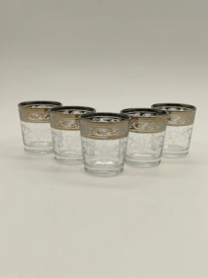 Набор из 5-ти стопок с растительным орнаментом на ободках, стекло, Гусевской хрустальный завод (Гусь-Хрустальный), Россия, 2000-2010 гг.