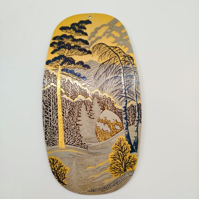 Панно настенное (декоративное) "Зимний пейзаж", металл, гравировка, травление, золочение, Златоуст, Россия, 1980-2000 гг.