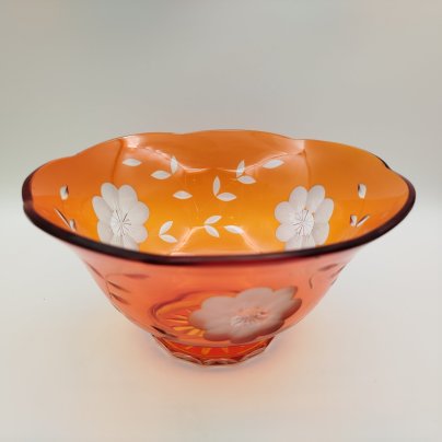 Фруктовница (конфетница, салатник) с цветочным декором, стекло, нацвет, резьба