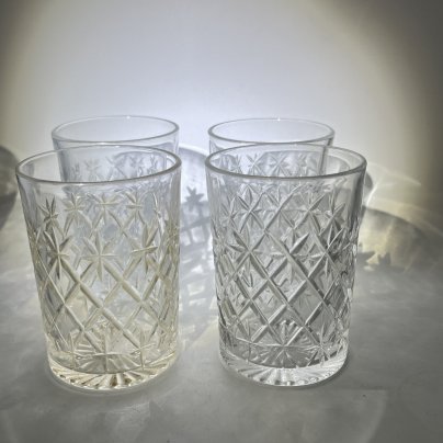 Набор из 4 стаканов с геометрическим декором, хрусталь, алмазная грань, СССР, 1970-1990 гг.