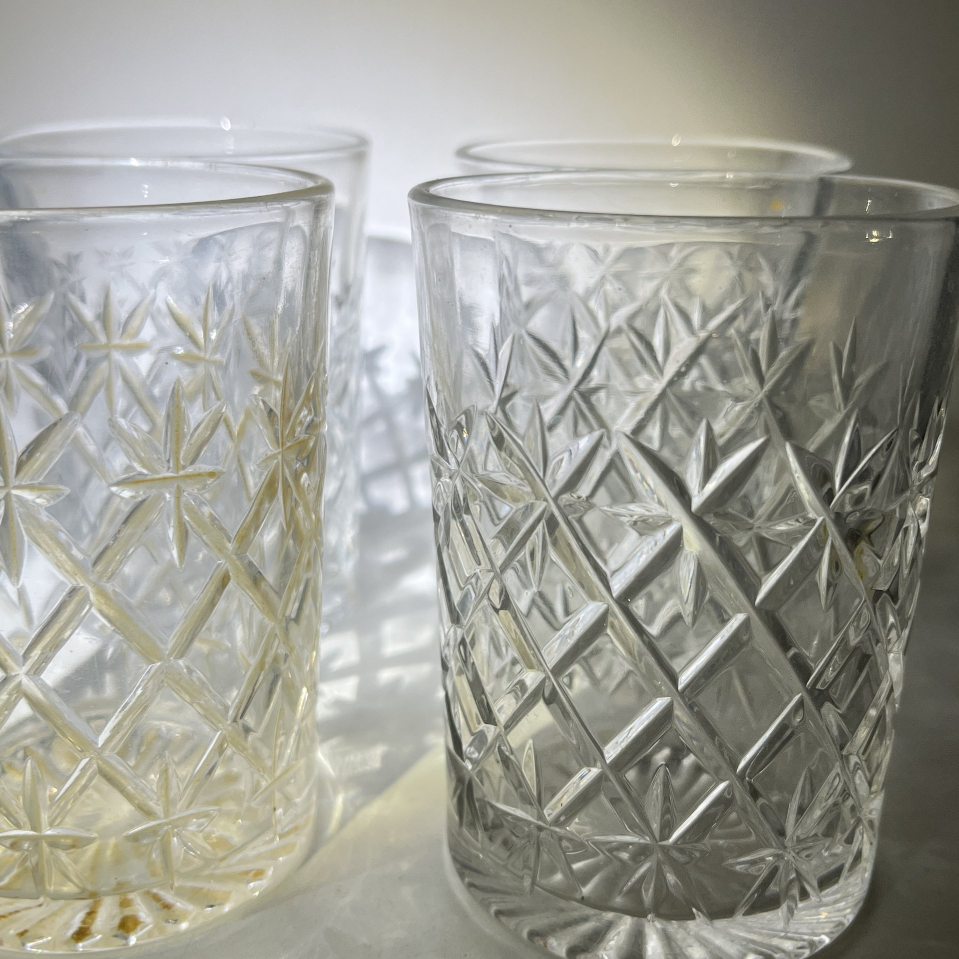 Набор из 4 стаканов с геометрическим декором, хрусталь, алмазная грань, СССР, 1970-1990 гг.