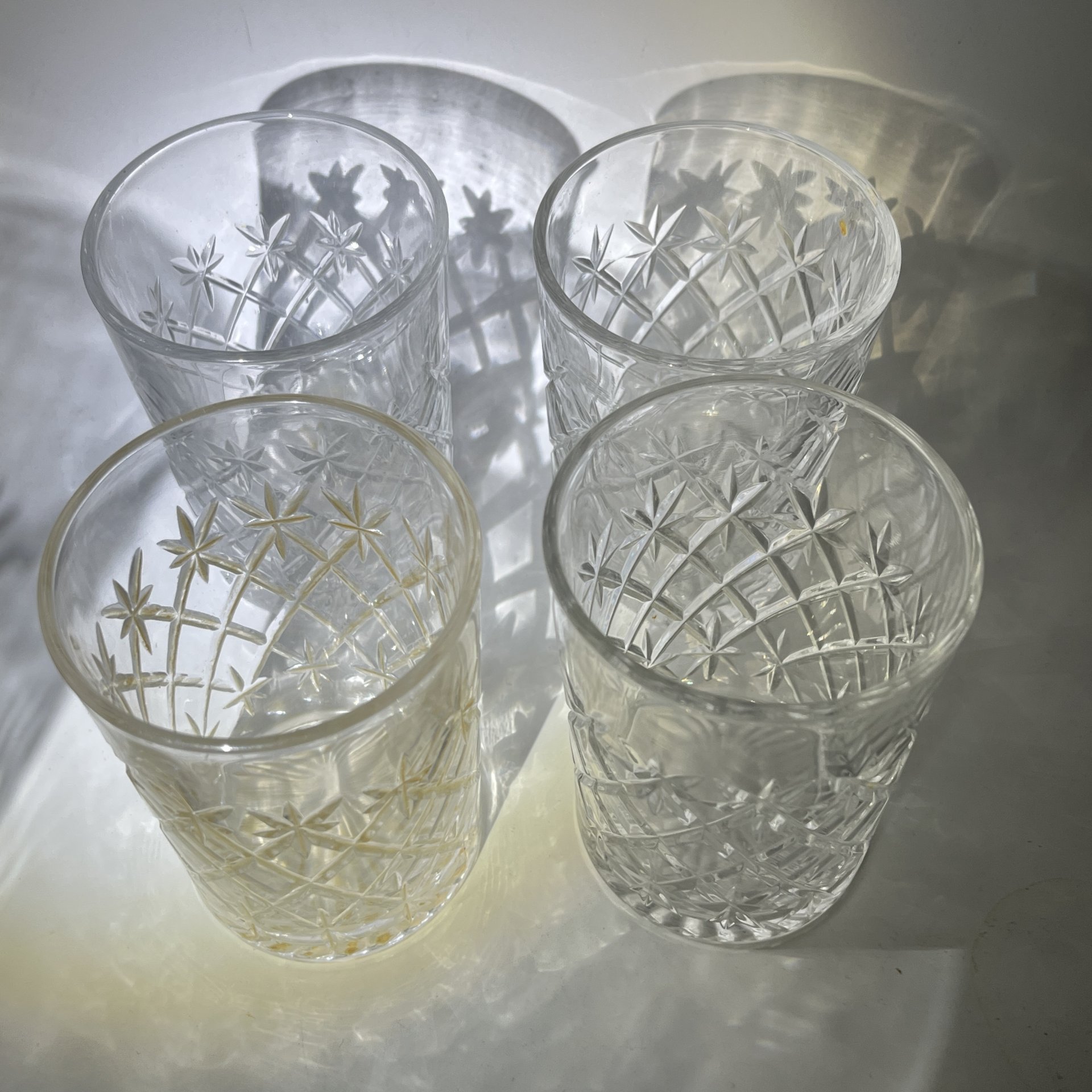 Набор из 4 стаканов с геометрическим декором, хрусталь, алмазная грань, СССР, 1970-1990 гг.
