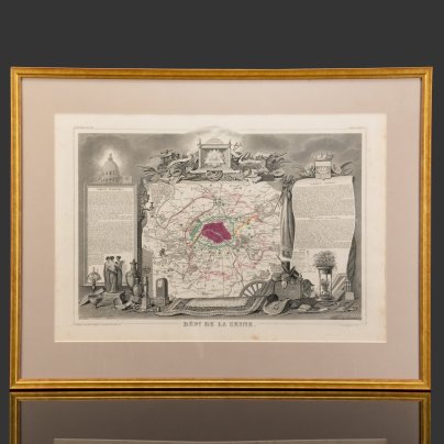 Гравюра "Карта Департамента Сены (Париж) (Dept de la Seine)" в раме, автор Виктор Левассер (Victor Levasseur)