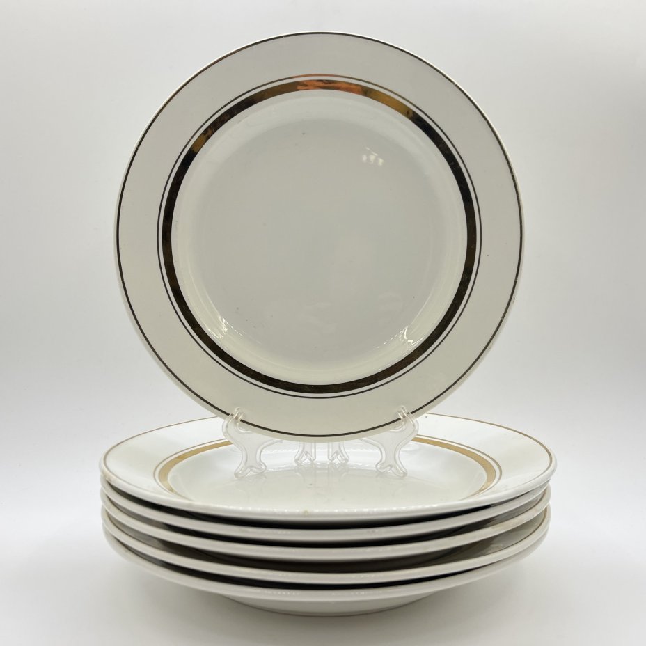 Набор из 6-ти обеденных тарелок (в подборе), фаянс, золочение, Конаковский фаянсовый завод им. М.И. Калинина (ЗиК Конаково), Россия, 2007 г.