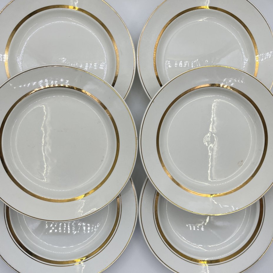 Набор из 6-ти обеденных тарелок (в подборе), фаянс, золочение, Конаковский фаянсовый завод им. М.И. Калинина (ЗиК Конаково), Россия, 2007 г.