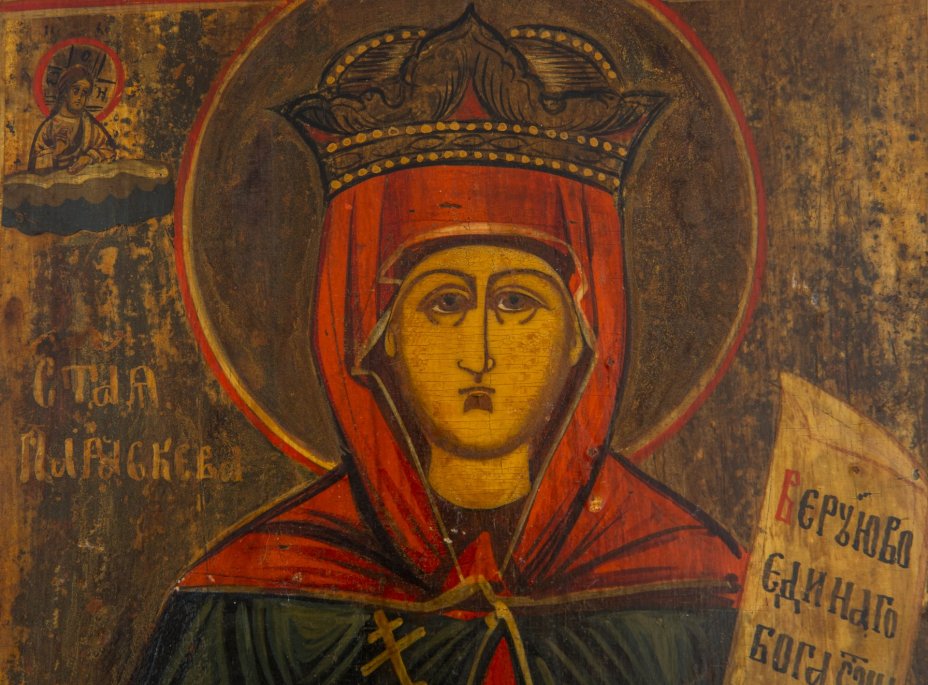 Икона "Великомученица Параскева Пятница" с предстоящими, дерево, темпера, Российская Империя, 1850-1900 гг.