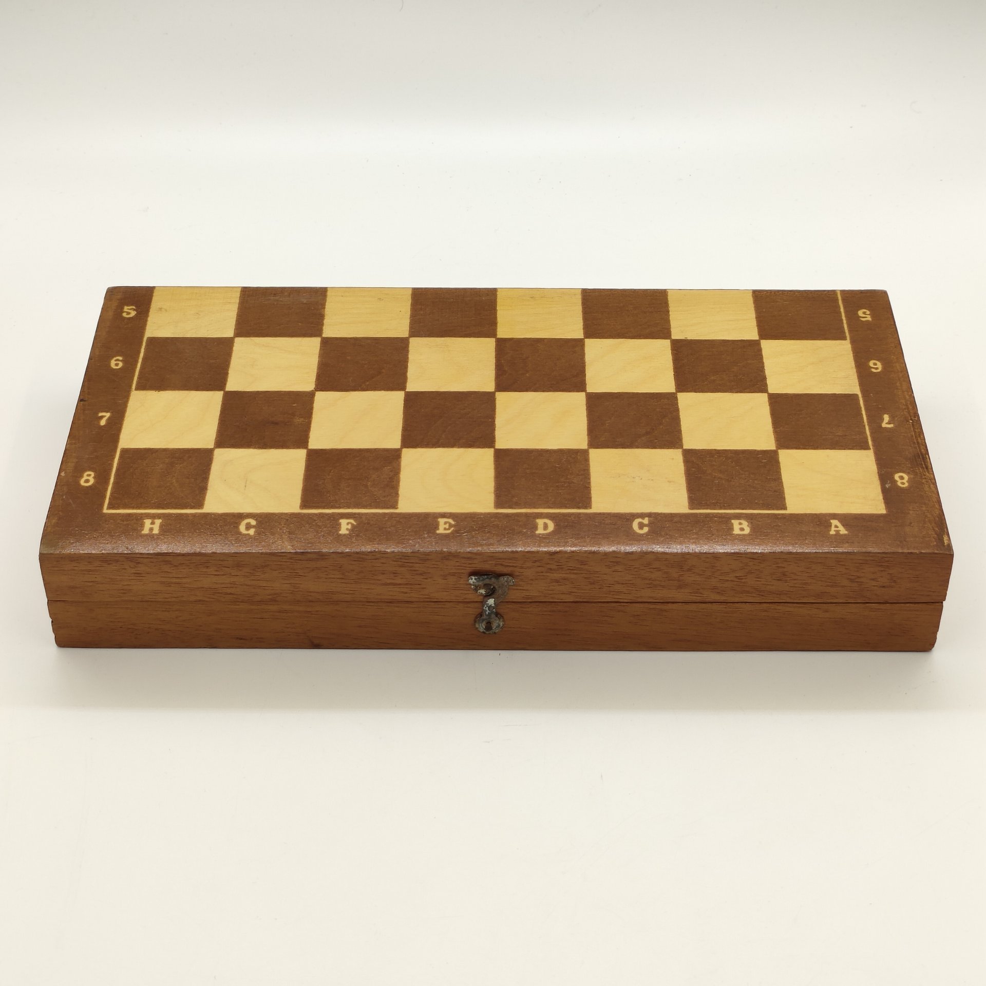 Шахматы, полный комплект фигур, с доской для игры, дерево, лак, металл, СССР, 1970-1990 гг.