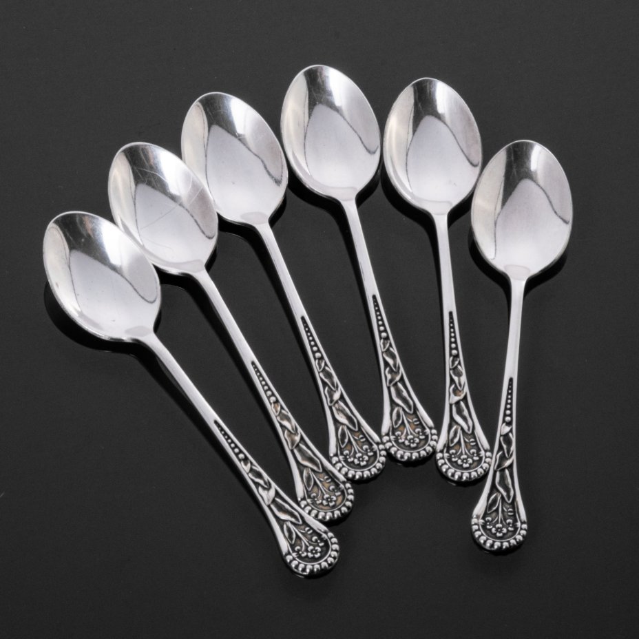 Набор чайных ложек на 6 персон, украшенных цветочными бутонами, Комбинат бытовых металлических изделий (БМИ)