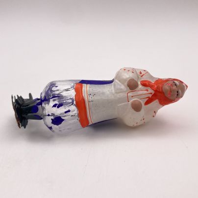 Игрушка елочная на прищепке  "Старуха" из коллекционной серии по мотивам сказки А.С. Пушкина "Сказка о рыбаке и рыбке", стекло, роспись, металл, Завод стеклянных ёлочных украшений и оптических изделий, г. Москва, СССР, 1950-1960 гг.