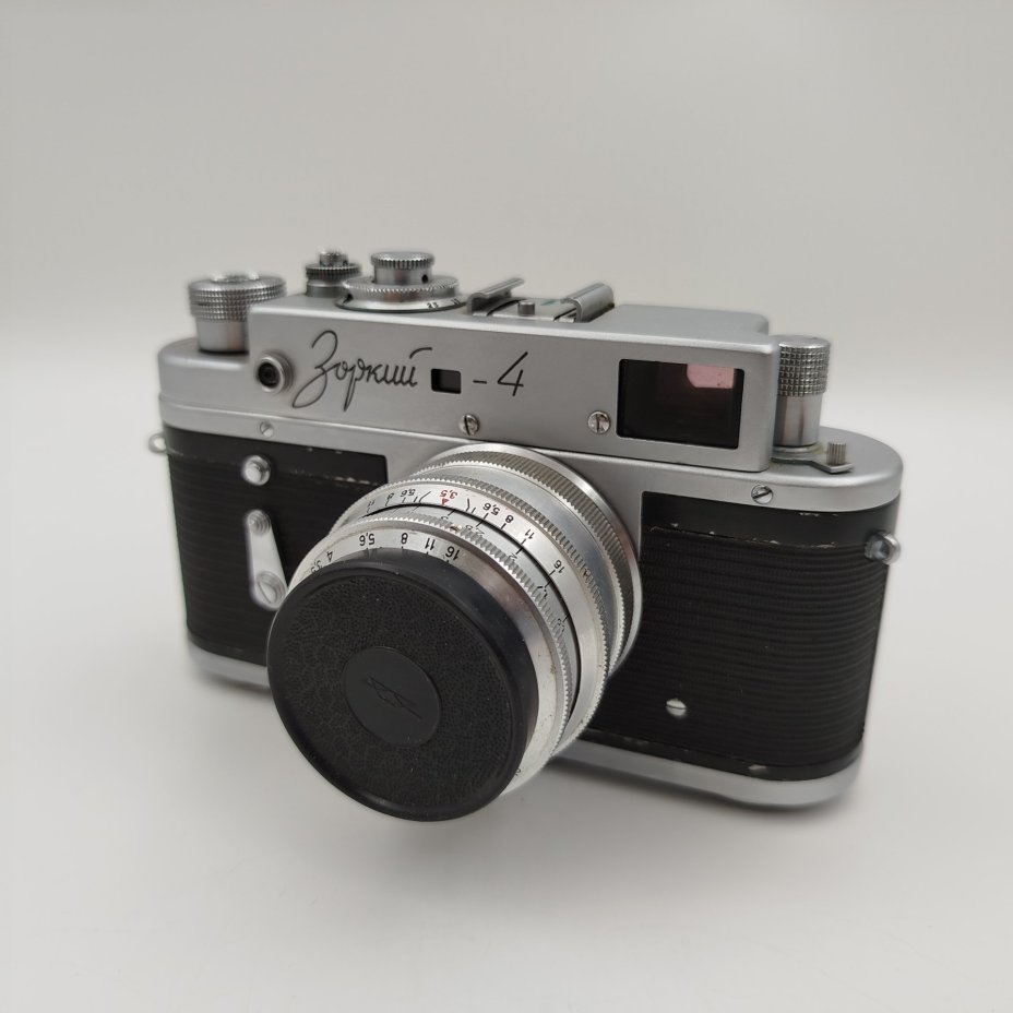 Фотоаппарат "Зоркий-4" с объективом "Индустар-50" в родном кофре, металл, пластик, кожа, стекло, Красногорский механический завод (КМЗ), СССР, 1966 г., Красногорский механический завод (КМЗ)