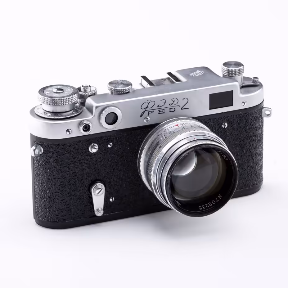 Фотоаппарат "ФЭД-2" с объективом "Юпитер-3", металлический сплав, стекло, Харьковский машиностроительный завод «ФЭД», СССР, 1955-1970 гг.
