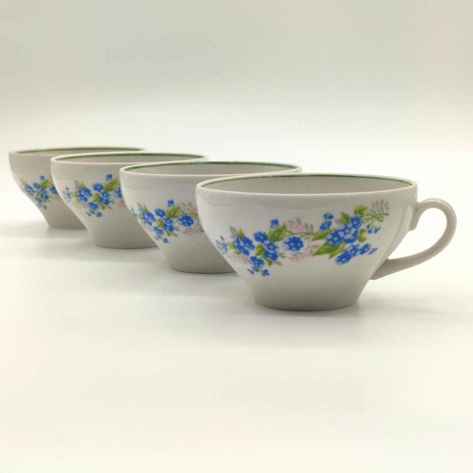 Набор из 4-х чашек с цветочным декором, фарфор, деколь, Дулевский фарфоровый завод (Дулёво), Российская Федерация, 1993 г.