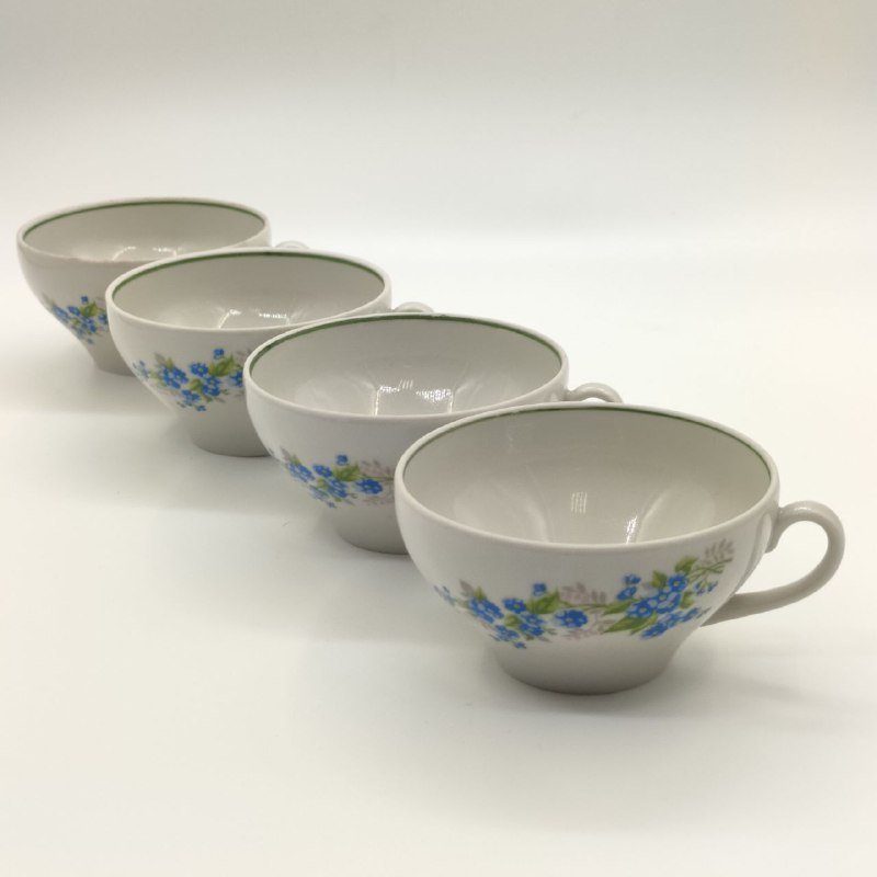 Набор из 4-х чашек с цветочным декором, фарфор, деколь, Дулевский фарфоровый завод (Дулёво), Российская Федерация, 1993 г.