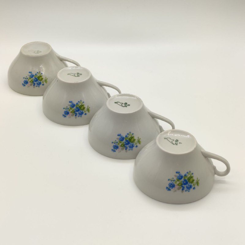 Набор из 4-х чашек с цветочным декором, фарфор, деколь, Дулевский фарфоровый завод (Дулёво), Российская Федерация, 1993 г.