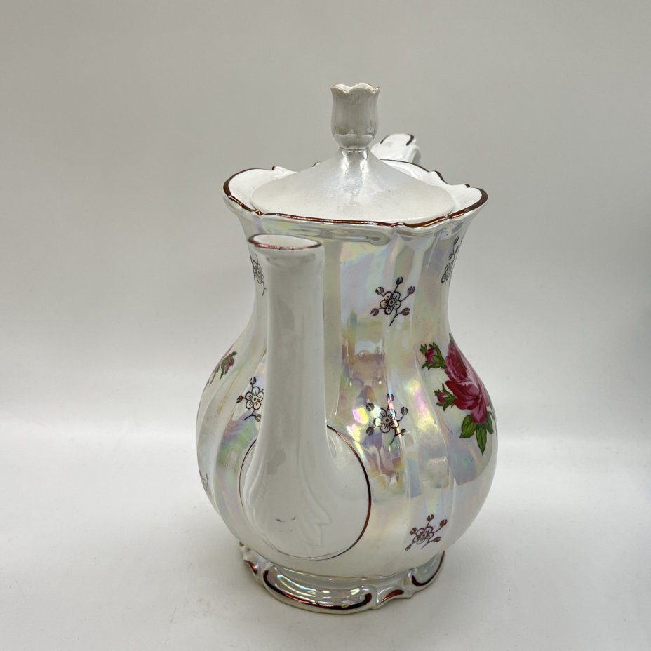 Кофейник с цветочным декором (крышка в подборе), фарфор, люстр, деколь, Kahla, ГДР, 1957-1964 гг.