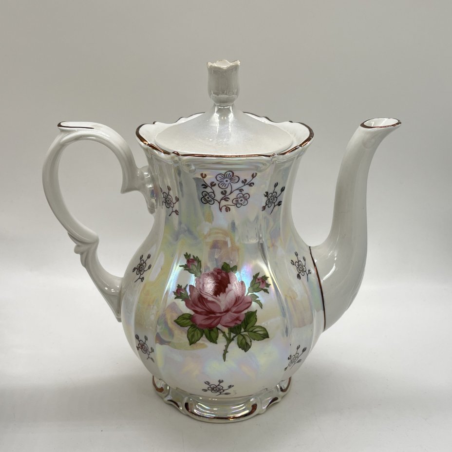 Кофейник с цветочным декором (крышка в подборе), фарфор, люстр, деколь, Kahla, ГДР, 1957-1964 гг.