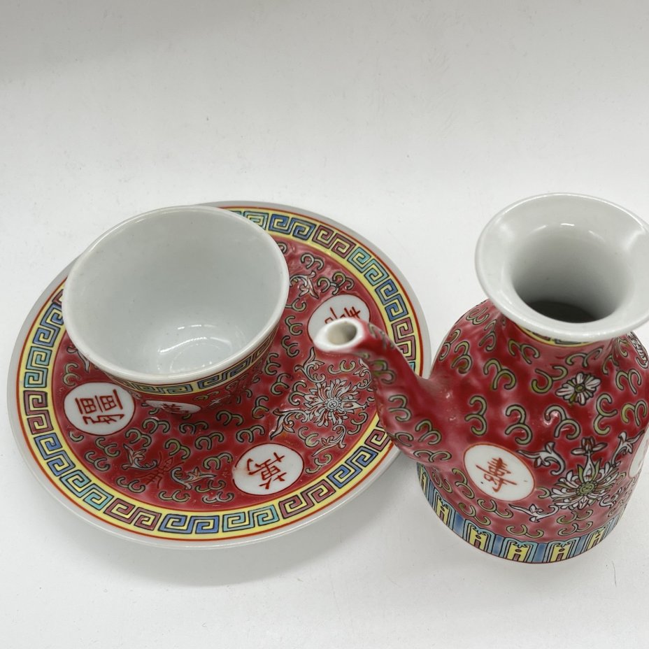 Набор для чаепития из чайника, пиалы и блюдца с расписным декором