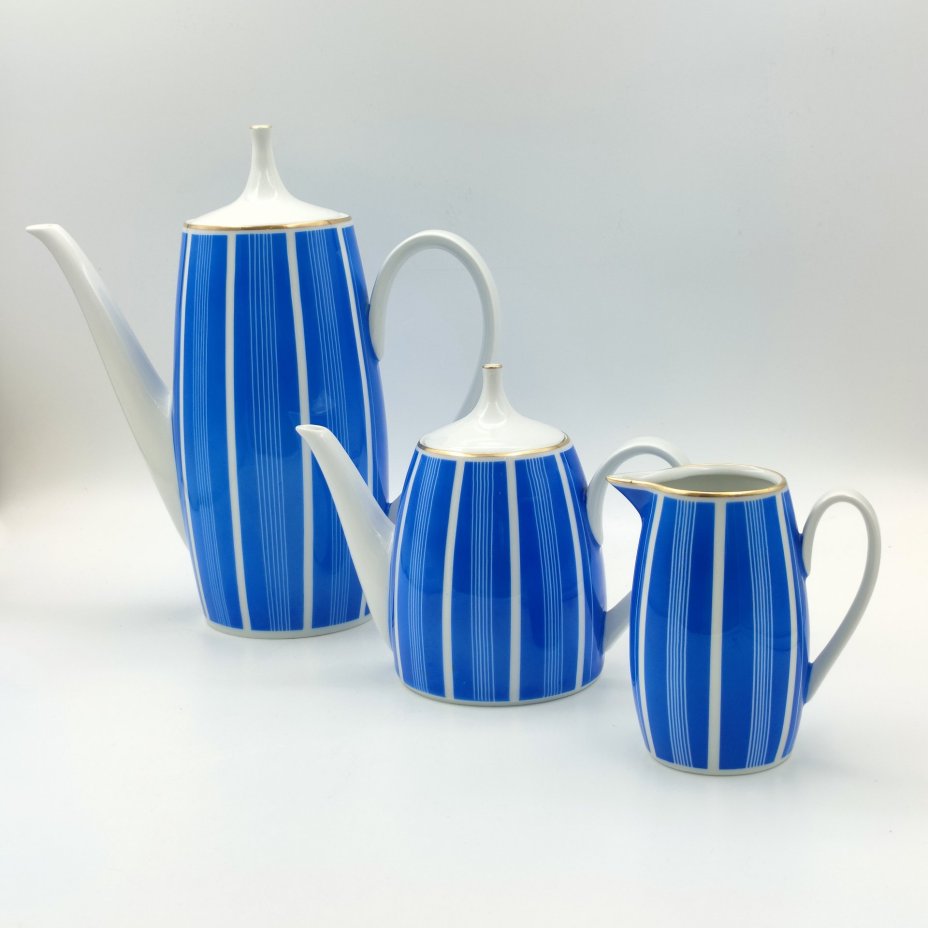 Набор чайно-кофейный "Halka" c геометрическим декором 2 персоны (11 предметов), фарфор, деколь, Graf Von Henneberg Porzellan, 1777 Jlmenau, Германия, 1970-1990 гг.