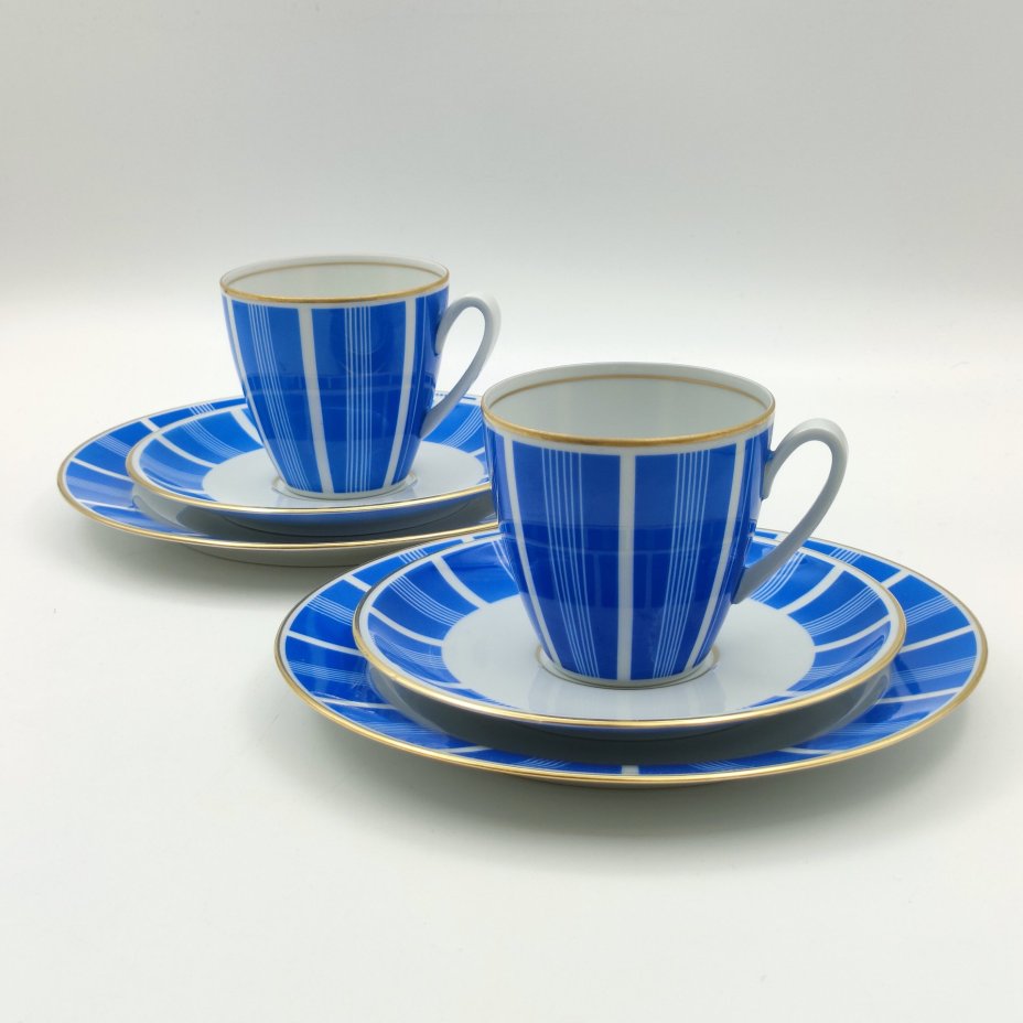 Набор чайно-кофейный "Halka" c геометрическим декором 2 персоны (11 предметов), фарфор, деколь, Graf Von Henneberg Porzellan, 1777 Jlmenau, Германия, 1970-1990 гг.