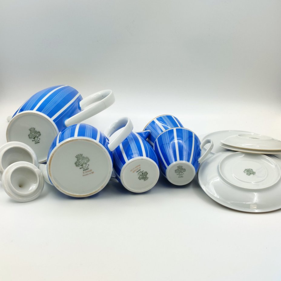 Набор чайно-кофейный "Halka" c геометрическим декором 2 персоны (11 предметов), фарфор, деколь, Graf Von Henneberg Porzellan, 1777 Jlmenau, Германия, 1970-1990 гг.