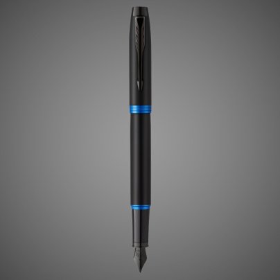 Перьевая ручка Parker IM Vibrant Rings Flame Blue, перо:F/M , цвет чернил: blue, в подарочной упаковке., Лаки и смолы: лак, латунь