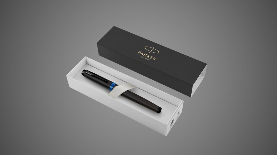 Перьевая ручка Parker IM Vibrant Rings Flame Blue, перо:F/M , цвет чернил: blue, в подарочной упаковке., Лаки и смолы: лак, латунь