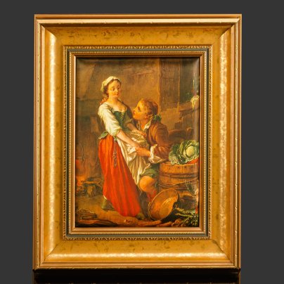 Шелкография с изображением картины Франсуа Буше "Прекрасная кухарка", в раме, дерево, шелк, печать, Россия, 1970-2000 гг.